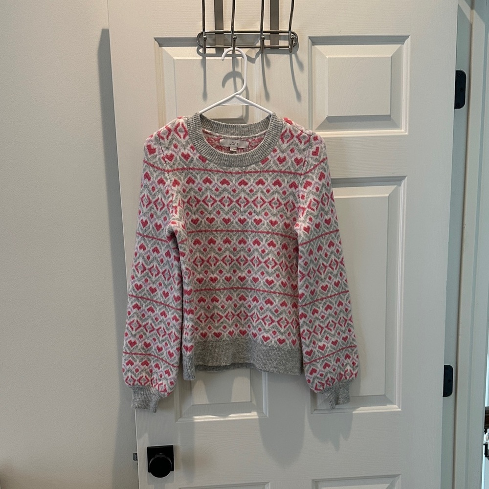 LOFT Pink and Gray Geometric Sweater